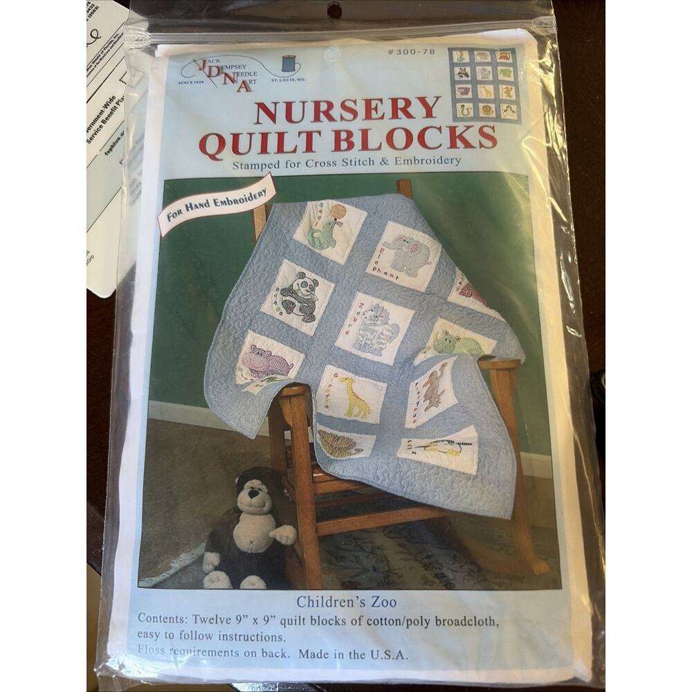 Dempsey Nursery  Children's Zoo 12 Stamped Cross Stitch Quilt Blocks  02/2026